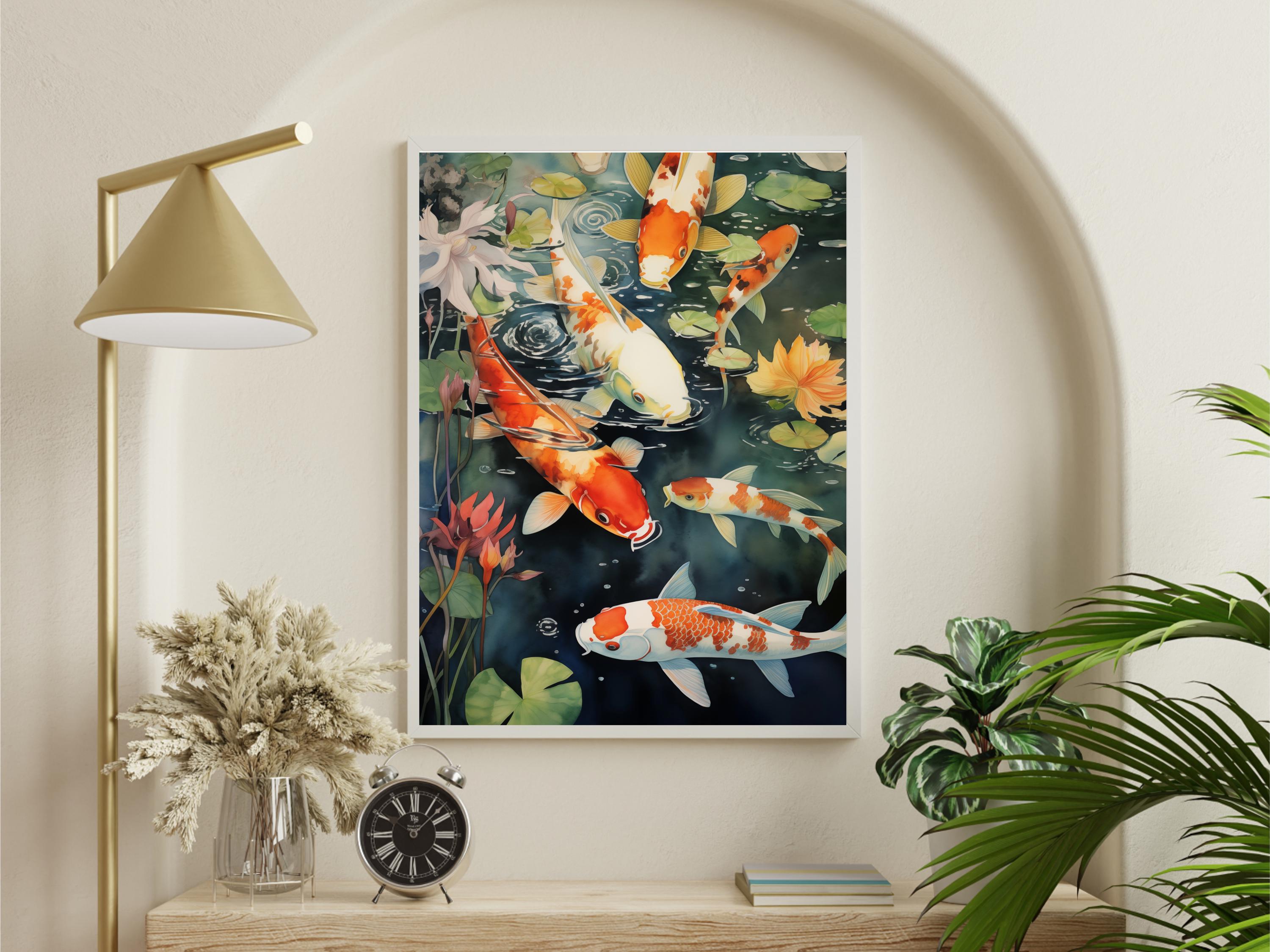 鯉の水彩画：落ち着いた池のアート（デジタルダウンロード） - Etsy 日本