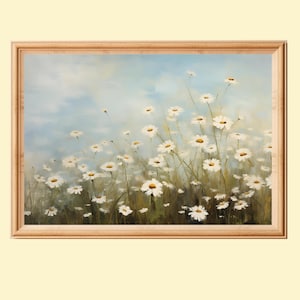 Daisy Flowers Printable Wall Art, April Birth Month Flower Painting Instant Download, Wildflower Field Print, Cottagecore Home Decor