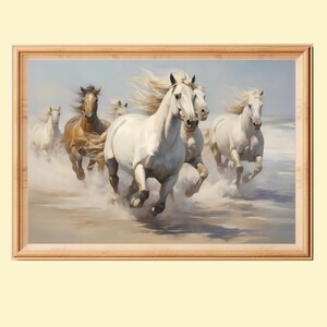 Painting Of Horses Running On The Beach, Equine Art Print, Gift For Horse Lover, Cottagecore Wall Decor, Instant Download