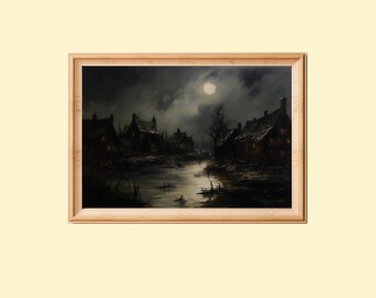 Haunted Village Print: Vintage Halloween Wall Art (Digital Download)