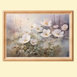 White Anemone Flower Painting Download, Wild Flower Wall Artwork, Vintage Botanical Print, Cottagecore Home Decor, Farmhouse Wall Decor