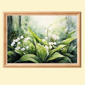 Lily Of The Valley Printable Wall Art, May Birth Month Flower Painting Instant Download, Wildflower Print, Cottagecore Home Decor