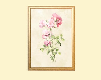 Sweet Pea Watercolor Print: April Birth Flower Art (Digital Download)