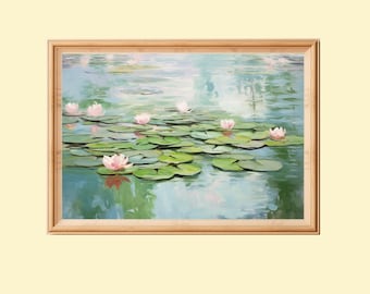 Vintage Water Lilies Oil Painting Print: Impressionist Floral Wall Art (Digital Download)