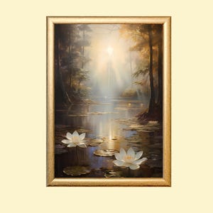 Vintage Water Lilies Pond Painting: Romantic Floral Wall Art (Digital Download)