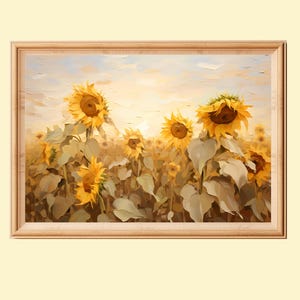 Sunflower Field Impressionist Painting, Cottagecore Printable Wall Art, Rustic Home Decor, Floral Art Instant Download