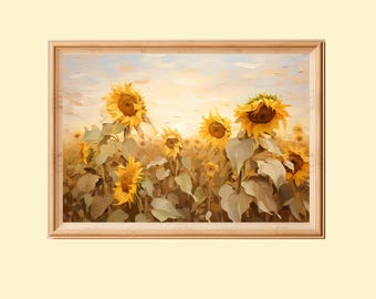 Sunflower Field Impressionist Painting: Cottagecore Floral Art (Digital Download)