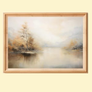Autumn River Landscape Contemporary Art Print, Rustic Earth Tone Nature Printable Painting, Farmhouse Fall Wall Decor, Instant Download