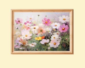 Cosmos Flower Painting: October Birth Flower, Cottagecore Art (Digital Download)