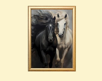 Black and White Horse Art Print: Moody Equine Wall Decor (Instant Download)