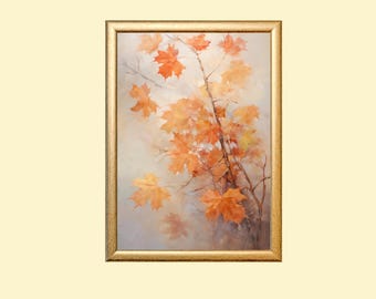 Vintage Maple Leaves Painting: Autumn Wall Art Print (Digital Download)