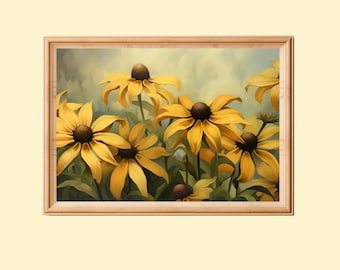 Schwarzäugige Susanne Blumen Print: Cottagecore Rudbeckia Hirta Art (Instant Download)