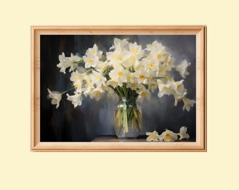 Vintage Daffodil Bouquet Painting: March Birth Flower Art (Digital Download)
