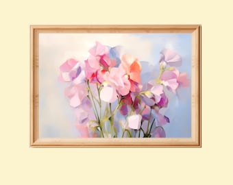 Sweet Pea Floral Art Print: Cottagecore Spring Decor (Digital Download)