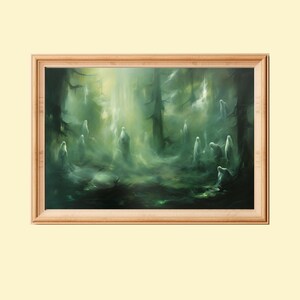 Halloween Wall Art Printable, Halloween Ghost Painting, Halloween Spooky Decor Ghosts, Ghosts in the Forest, Halloween Digital Download