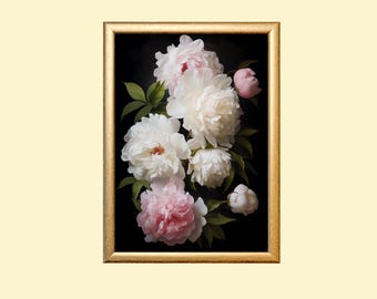 Martwa natura z piwoniami: botaniczna sztuka ścienna w stylu vintage (do pobrania w wersji cyfrowej)