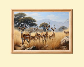 Gazelles Savannah Print: African Wildlife Landscape Art (Digital Download