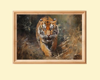 Tiger In Jungle Painting: Impressionist Printable Art (Digital Download)