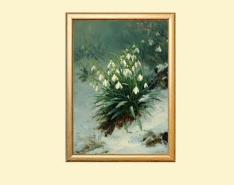 Vintage snödroppeblommamålning: Blomkonst för januarifödelse (digital nedladdning)