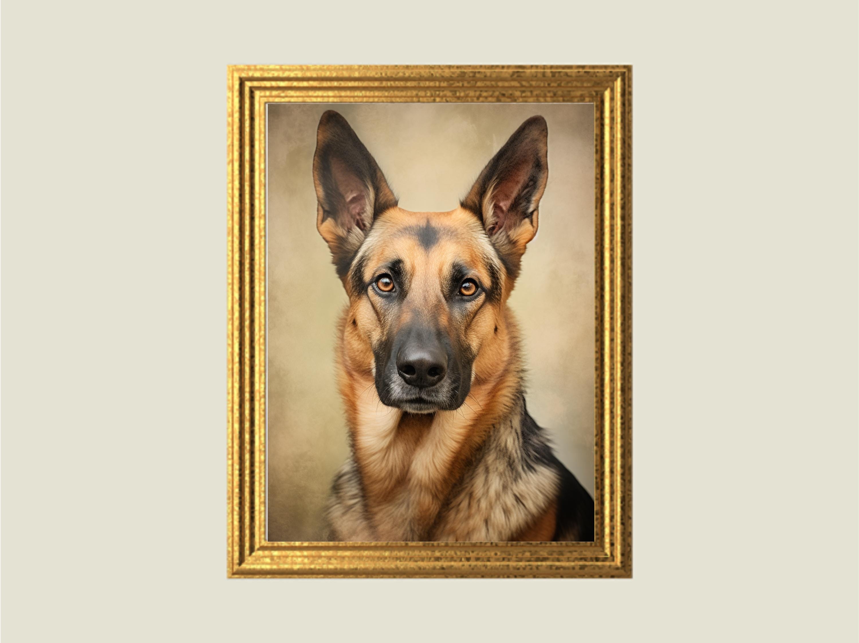 ヴィンテージのジャーマンシェパードの油絵：農家の犬アート（デジタル