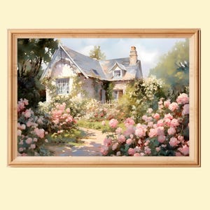 Stampa artistica &quot;Giardino di rose rosa&quot;: arredamento impressionista in stile cottagecore (download digitale)