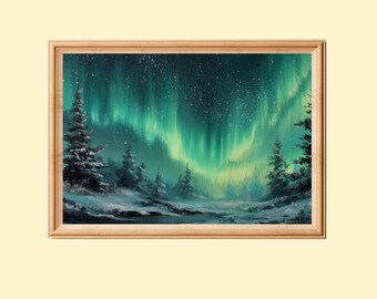 Northern Lights Painting: Moody Scandinavian Decor (Digital Download)