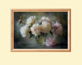 Still Life Pinting, Flowers Vse Pinting, Flowers Of Peonies, Oil On Wood For Sale Picture 5