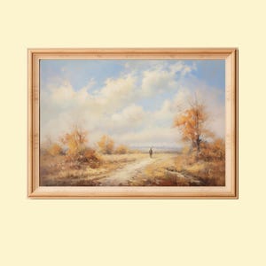 Vintage Autumn Landscape Painting: Rustic Farmhouse Wall Art (Digital Download)