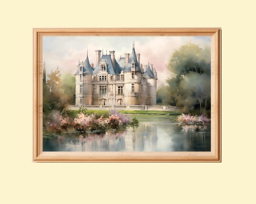 ヴィンテージフランスのシャトー絵画：ヨーロッパの城の壁画（デジタル