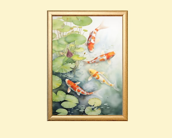 鯉の水彩画：心を落ち着かせるバスルームの壁アート（即時ダウンロード