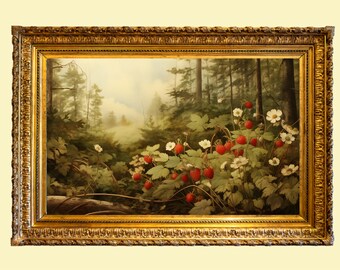 ワイルドストロベリーのヴィンテージ風景画：森林伐採アート（デジタル