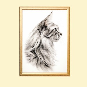 Cat Drawing, Cat Printable Wall Art Download, Black and White Pet Digital Artwork, Cat Portrait, Cat Lover Gift, Feline Print Wall Decor