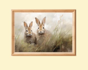 Impresión vintage de conejo de Pascua: pintura rústica de conejo de granja (descarga digital)