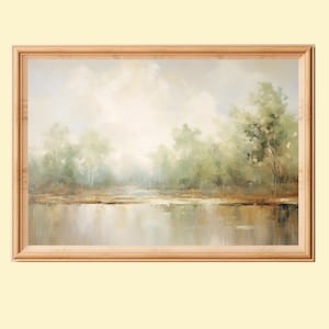 Muted Green Modern Abstract Landscape Painting, Minimalist Rustic Neutral Print, Farmhouse Wall Decor, Instant Download