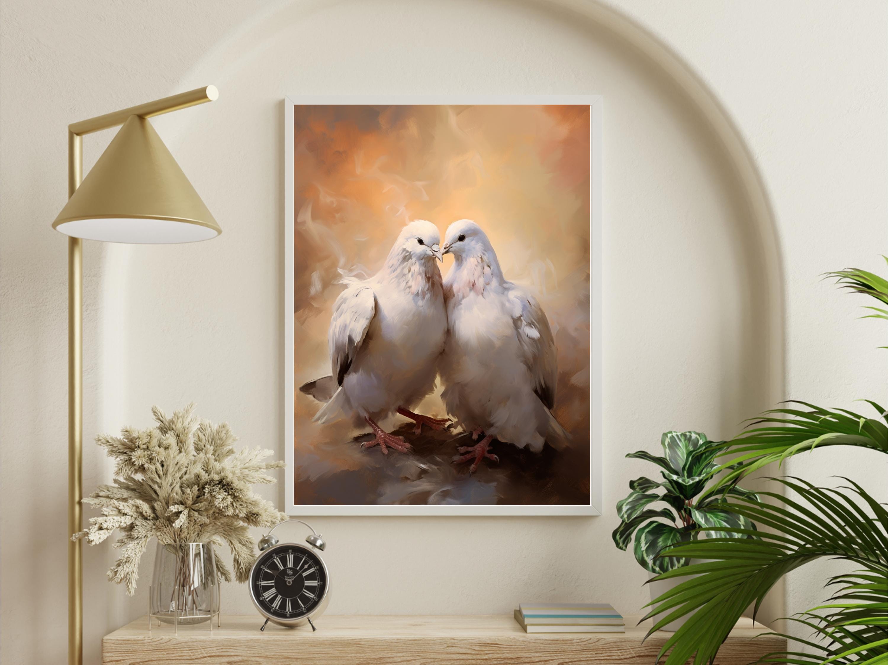 Romantic White Doves Painting: Valentine's Day Decor (digital