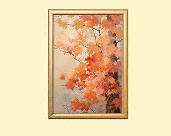 Vintage Maple Tree Painting: Autumn Leaves Wall Art Print (Digital Download)
