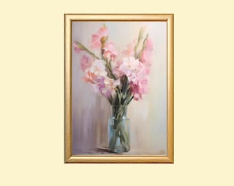 Gladiolus Still Life Print: Impressionist August Birth Flower Bouquet (Digital Download)