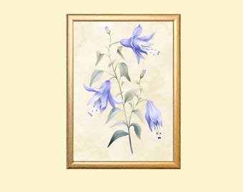 Vintage Bluebell Flower Print: Botanical Farmhouse Wall Art (Instant Download)