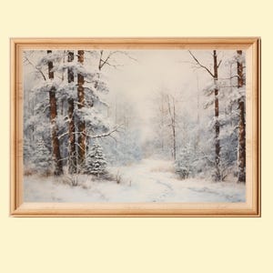 Snowy Winter Landscape Painting, Christmas Forest Wall Art, Christmas Wall Decor, Winter Digital Download, Seasonal Printable Home Decor