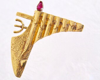 modernist sterling + Ruby brooch menorah pin 925 gold vermeil abstract geometric pendant BINEL GIM