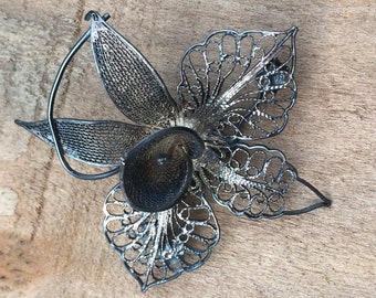 Broche Fleur En Argent Années 30 – Bijou Vintage, Style Rétro, Couleur Argenté