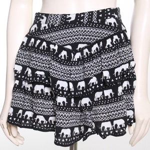 vintage 1990s mini skirt black white elephants XS/SM boho