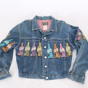 vintage Jou Jou jean jacket 1990s embroidered blue joujou denim coat button front soda bottle size M