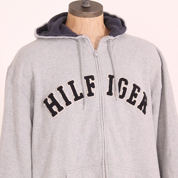 Tommy Hilfiger vintage varsity letter hoodie sweat shirt jacket 1990s zip up athletic work out coat size XL