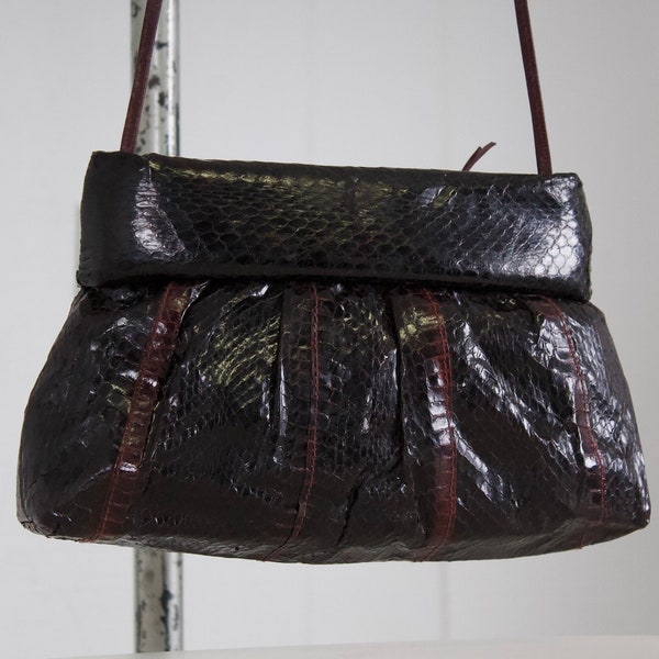 vintage snakeskin clutch hand bag purse cross body shoulder snake skin bag 1980s glam