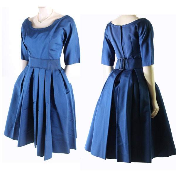 50s Suzy Perette vintage 1950s party dress fit + flare royal blue full circle skirt new look