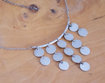Space Age Sterling Necklace Silver Charm Bib vintage 1960s 1970s mid century modern statement jewelry Paco Rabanne modernist era