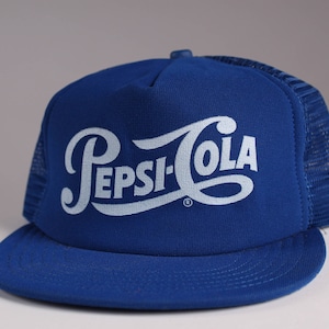 VTG PEPSI Cola 80&#39;s 90&#39;s Mesh SnapBack Hat Cap Trucker Puffy Blue white