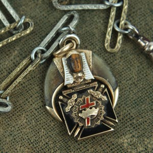 antique 14k yellow gold Masonic 32nd Degree gemstone enamel watch fob claw charm pendant