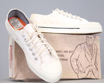 vintage sneakers 1960s white canvas low top basketball sports athletic shoes nautical sailing USA new/old deadstock size 8 men 10 ladies